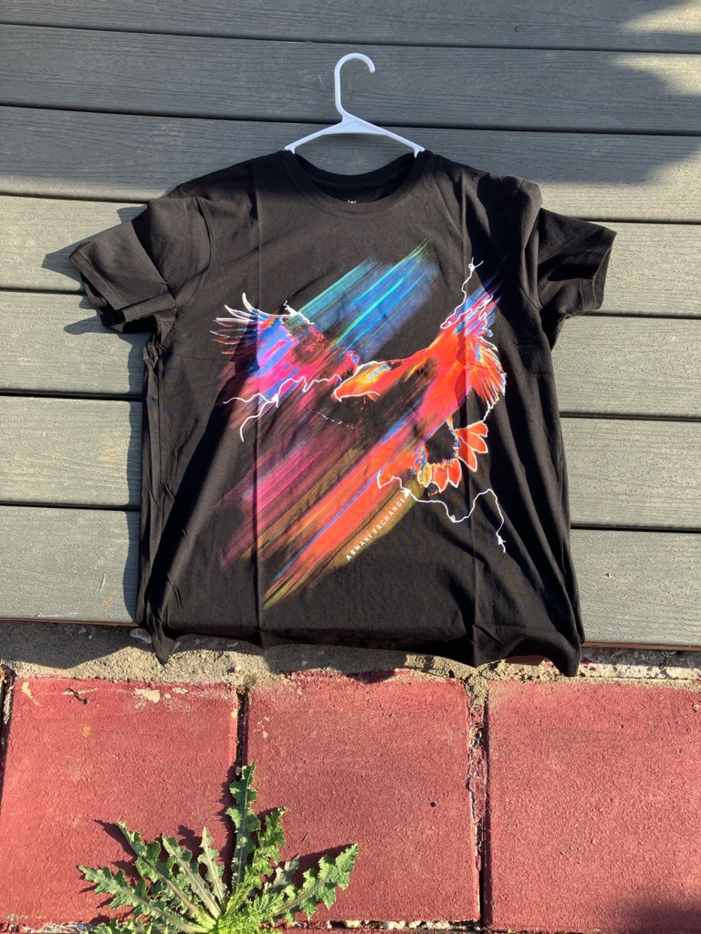 Armani Exchange Black Tee with Multicolor Eagle Graphic
